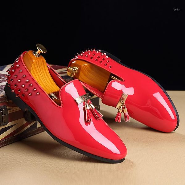 

cimim new men tassel dress formal shoes italy rivets office fashion casual leather shoes men comfortable business loafers1, Black