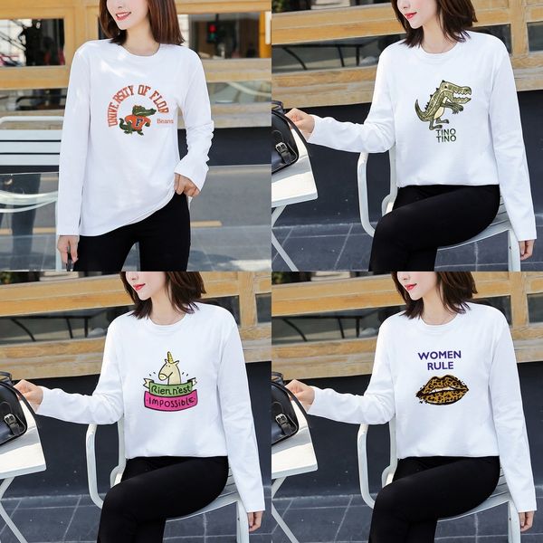 

сыпучие top футболка карта большой хлопок длина средней длины рукава карта новая печать сверху t-рубашка женская на осень 2020 t9wub, White