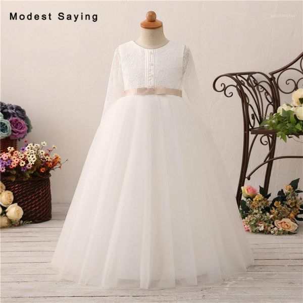 

girl's dresses ivory ball gown long sleeves lace flower girl 2021 with bow kids girls pageant party prom gowns vestido flores1, Red;yellow