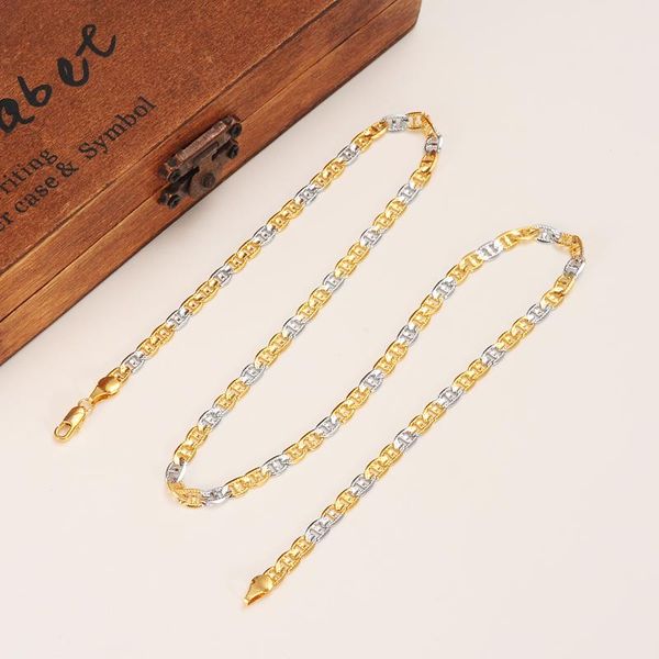 

chains hip hop twotone necklace for men copper hippie rock chain long/choker bracelet fashion jewelry gifts, Silver