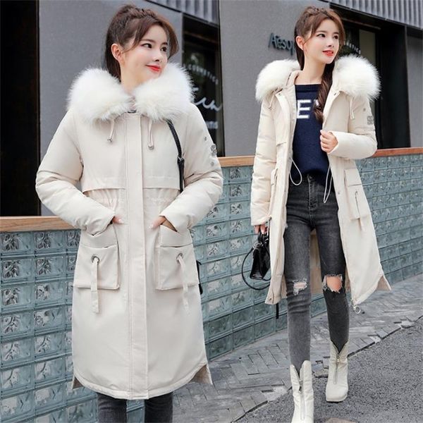 

2021 new winter down quilted cotton long fashionable fur collar with hood parka mujer coarse streetwear women's jacket 7o5r, Black