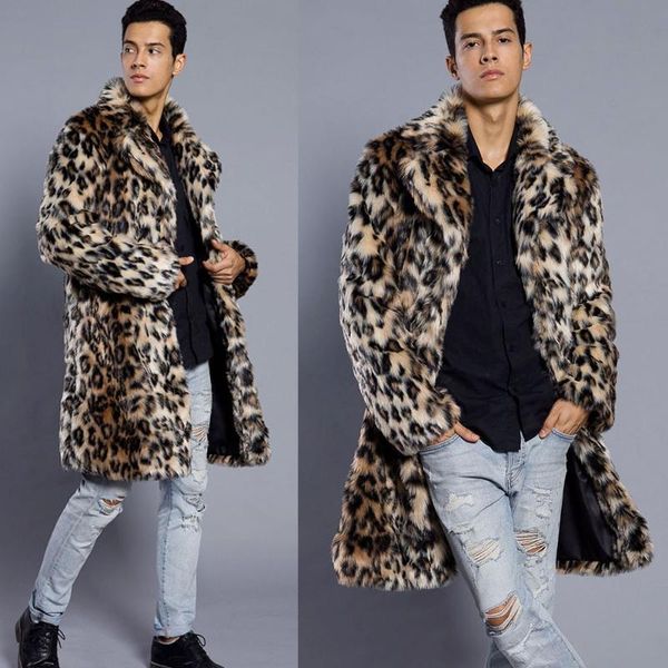 

new arrive fur coat jackets men's leopard faux fur coat england style warmed winter coats chic handsome boy's, Black