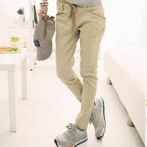 

fashion women stretchable feet pants waist belt casual special design pockets skinny pencil pants1, Black;white