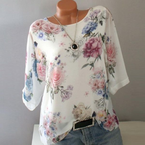 

chiffon shirts vintage flower print half sleeve women blouses casual white shirt elegant ladies summer blouse plus size 5xl