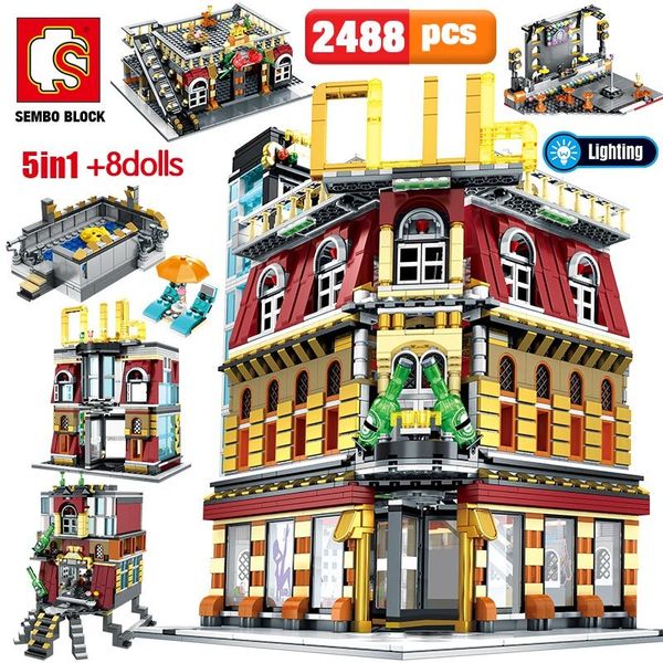 

sembo 5-in-1 usb light nightclub house building blocks city street view series figures bricks education toys for kid 1008