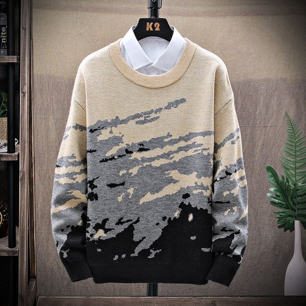 

2021 new round neck men autumn sweaters casual long sleeve wool knitted mens thicken trendy male jumper warm pyyu, White;black