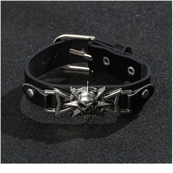 

junwei fashion skeleton skull bracelet leather snap button wrap bracelets bangles for man women men vintage punk jlljwu