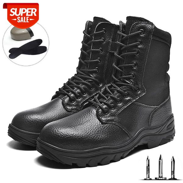 

high genuine leather safety shoes steel toe boots for men military work boots indestructible work shoes desert combat #q99y