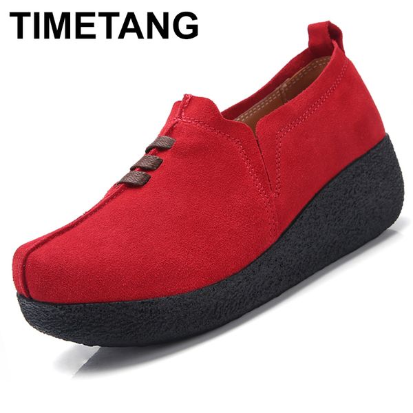 

timetang plus size 35-43 women flat platform coin loafers suede leather slip on ladies spring shoes flats women creepers sneaker 1006, Black;white