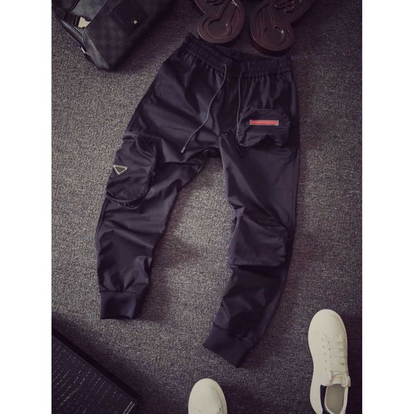

mens fashion jogger 20fw boys hiphop streetwear autumn overalls boys pants with 3 pockets letters on casual drawstring sweatpants sale, Black