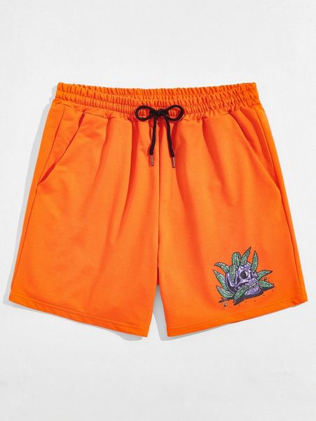 

romwe x foonmoneys guys leaf & skull graphic drawstring shorts b0g2#, Black