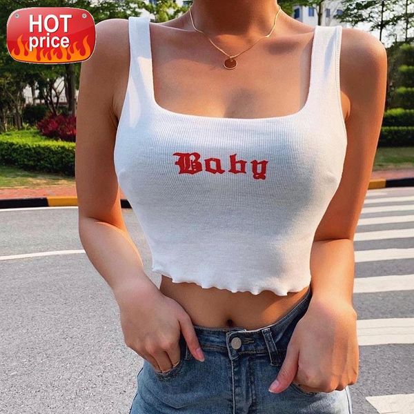 

o-neck white cotton elastic slim summer vacation tank vest casual streetwear new letter print sleeveless tank crop women #bd9l