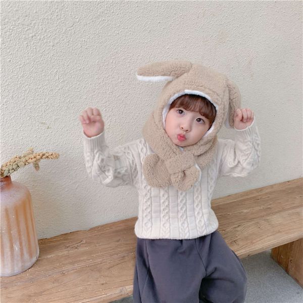 

cashmere winter children's korean rabbit autumn ear boys and girls' scarf cartoon one cap baby warm hat 6mep, Red;brown