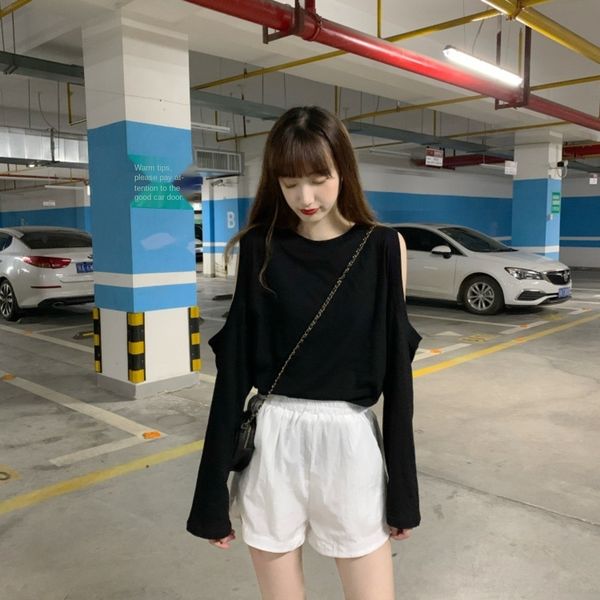 

wqcvm fan zhiqiao coat long sleeve t-shirt white t-shirt cotton women summer thinshoulder ins super fire loose korean lazy for czams
