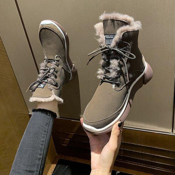 

boots 2021 winter shoes women snow warm plush cold ankle thick sole height increasing ladies botas a3119, Black