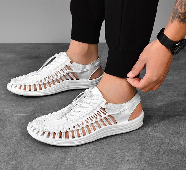 

летний большой размер 48 мужчин сандалии мода ручной работы ткацкий дизайн дышащая повседневная пляжная обувь на открытом воздухе сандалии, Black