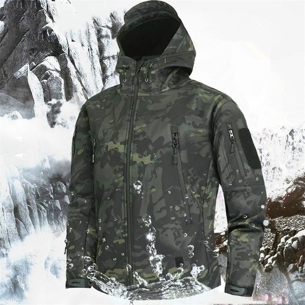 

men's military camouflage fleece jacket shark skin soft shell military tactical jacket multicam male camouflage windbreakers 5xl 201118, Black;brown