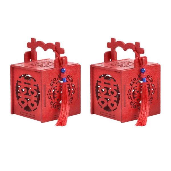 

2pcs portable gift container chinese style wooden candy box wedding blue bead tassel decorations hollow out case wedding