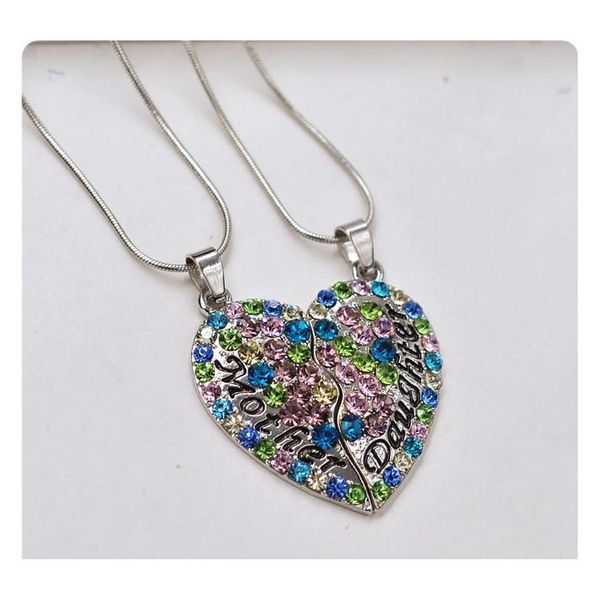 

mom and daughter heart necklace set chokers red pink crystal rhinestone necklace gold jewelry gift for mom alloy s wmtfft footballshoe, Silver