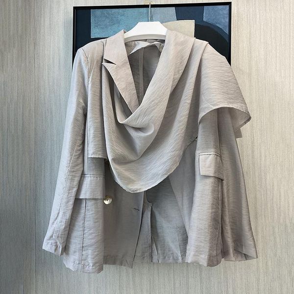 

ewq] 2020 summer fashion clothes new elegant asymmteircal women jacket o neck long sleeve loose casual irregular coats female1, Black;brown