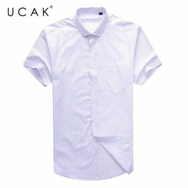 

men's casual shirts ucak brand cotton striped men clothing streetwear short sleeve shirt clothes summer tunrn-down homme u60361, White;black
