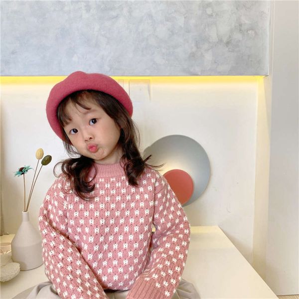 

new 2020 children's knitted korean lingge girls' sweater autumn and winter thickened round neck pullover, Blue