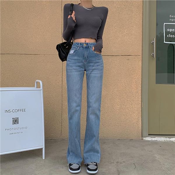 

high waist flare jeans women loose split slim korean style vintage female denim trousers casual ladies pants elegant plus size, Blue