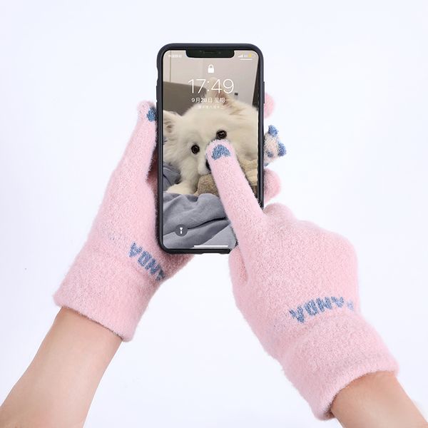 

yifei women' cashmere knitted women autumn winter warm thick touch screen skiing gloves, Blue;gray