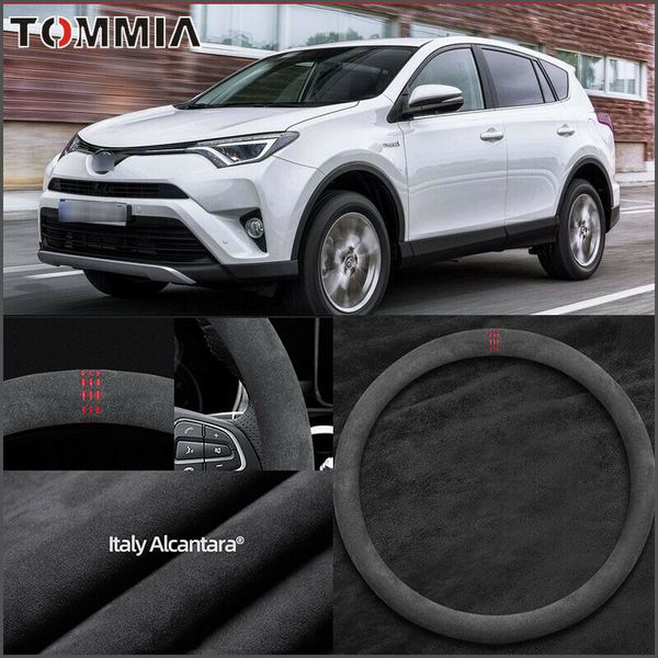 

interior non-slip black alcantara suede car steering wheel cover for toyota rav4