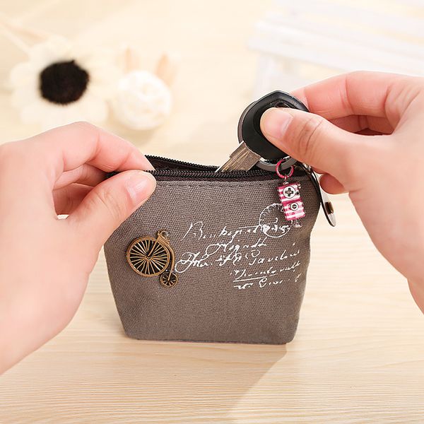 

korean small zipper change bag creative women vintage classic retro canvas coin purse, Red;black