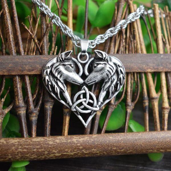 

12pcs celt couple wolf necklace men vintage jewelry viking women necklace with metal chain, Silver