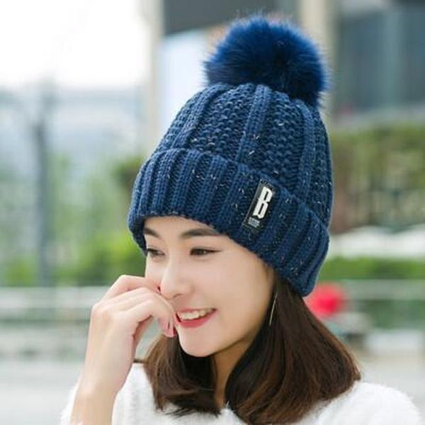 

neck warm balaclava knitted winter hat big fur pom poms ball knitted hats scarf set women beanie hat thick skullies female cap sqclor, Black;white