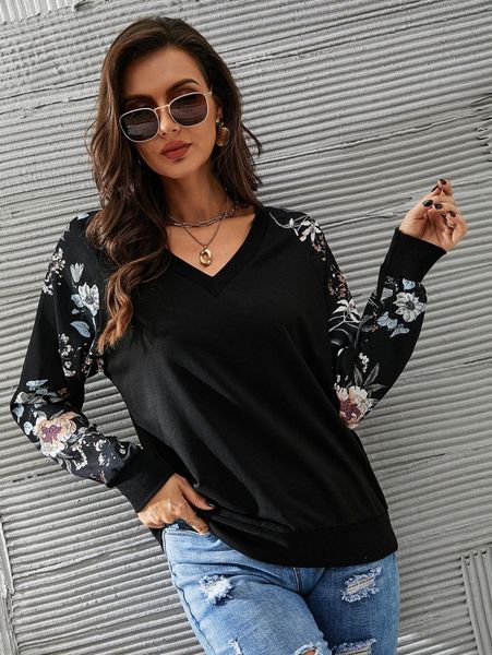 

floral print raglan sleeve sweatshirt n2xe#, White;black