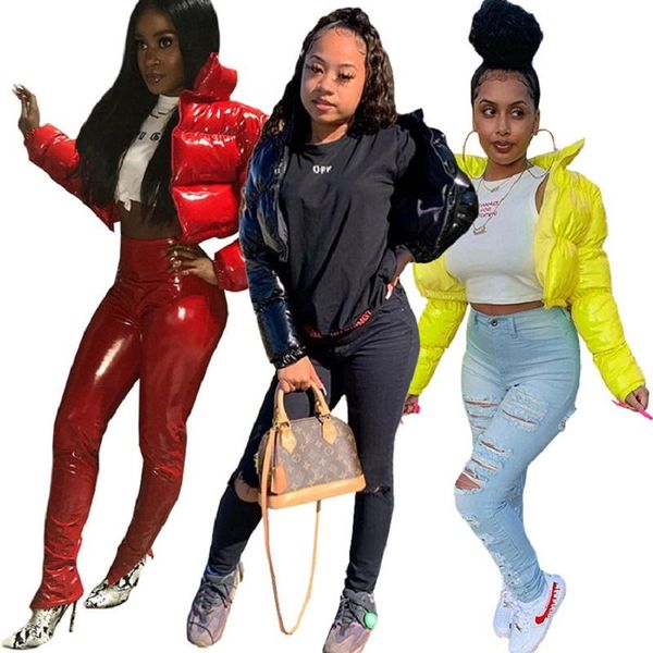 

women warm short parkas spring fashion black pu leather coats ladies zipper cotton jackets female hip hop top