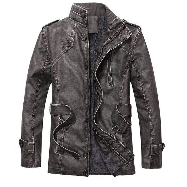 

brand new men long leather jacket coat stand collar zipper design winter warm coat for men leather jacket men m-4xl, Black;brown