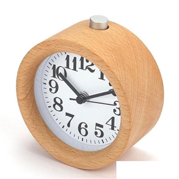 

handmade classic small round clock wood silent desk alarm clock with desk lamp f jllsww ladyshome