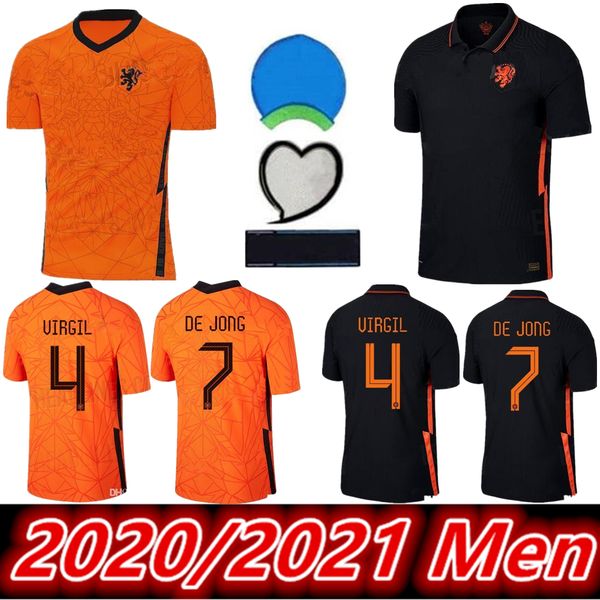 

2020 2021 netherlands home soccer jerseys de jong wijnaldum holland virgil away jersey 20 21 strootman memphis football men kit shirt, Black;yellow