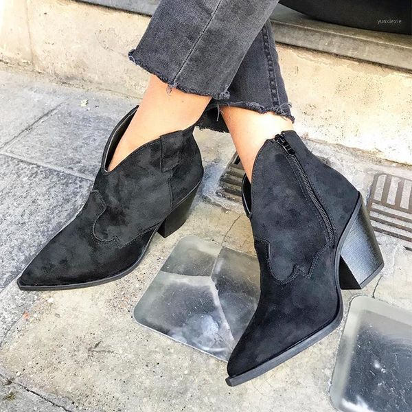 

2020 fall/winter mid-heel thick heel tassel single boots low boots short women's shoes shoe for women1, Black