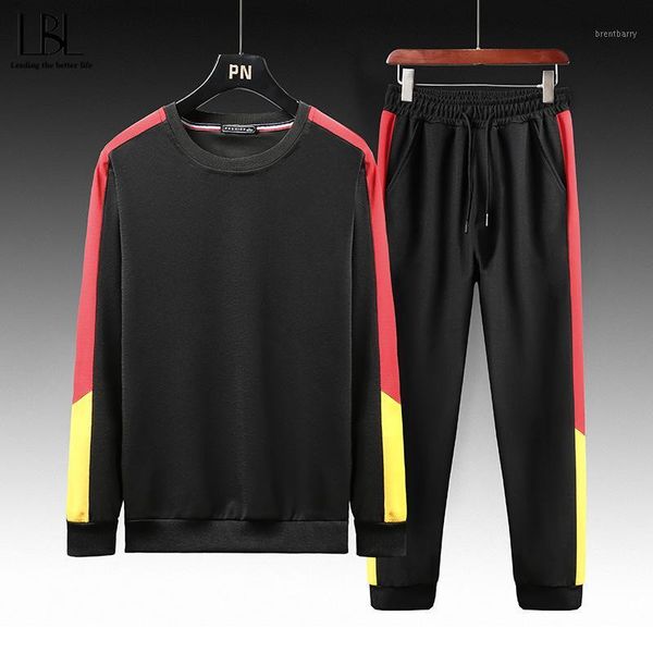 

sportswear tracksuit men spring autumn 2020 patchwork sweatshirt + sweatpants 2 pieces sets male round neck mens set streetwear1, Gray