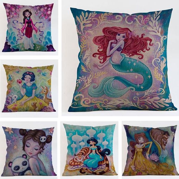 

mermaid car home pillowcase cover 4545cm rapunzel decorative linen cartoon cushion pillow sofa girls throw bbyqjh sweet07