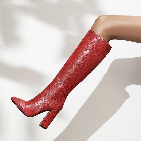 

boots western cowboy women's knee high winter shoes snake leather long pointed heeled casual woman large size1, Black