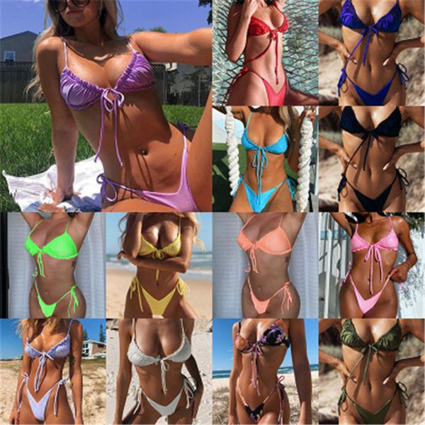 Gros femmes couleurs unies maillot de bain bikini mode bandage soutiens-gorge slips bikini fendu maillot de bain femme été plage piscine ensembles sexy