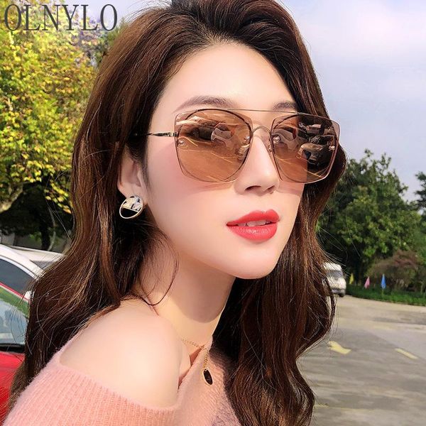 

new lady sunglasses rimless frame gradient black lens women sun glasses brand designers outdoor drivers uv400 de sol mujer, White;black