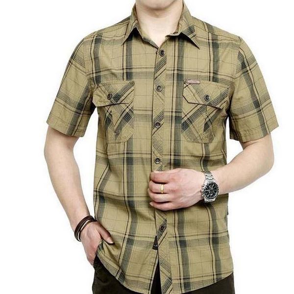 

men's casual shirts short shirt style big size -5xl obesity summer 100% pure cotton plaid loose sleeve man khaki, White;black