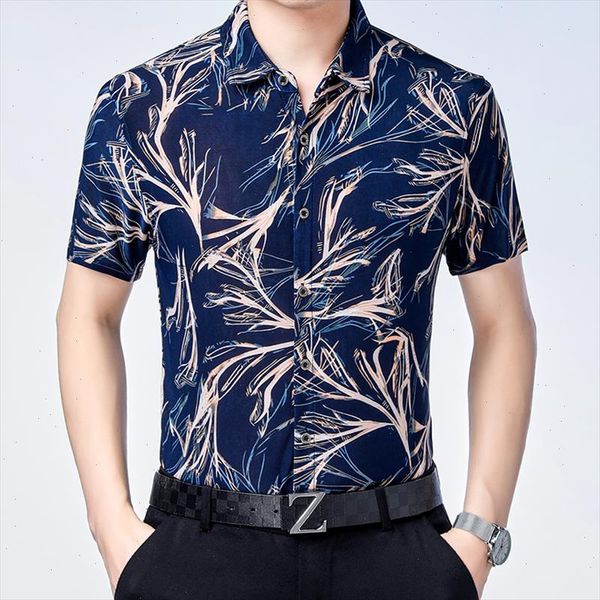

new 2021 summer male short sleeve floral shirt man casual fashion striped clothes dress shirts drop shipping, White;black
