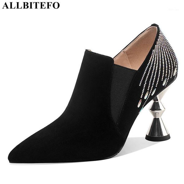

allbitefo special shape heel genuine leather high heels wedding women shoes women high heel shoes rhinestone woemn heels1, Black