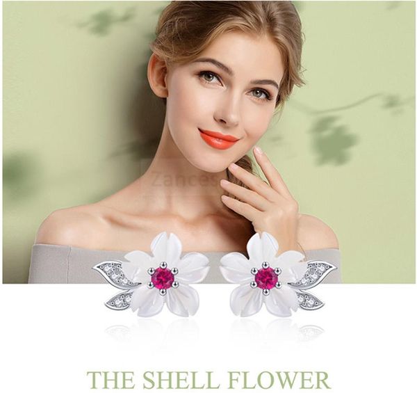 

earrings for women sterling silver pure shell leaf flower stud earring party zircon main stone jewelry, Golden
