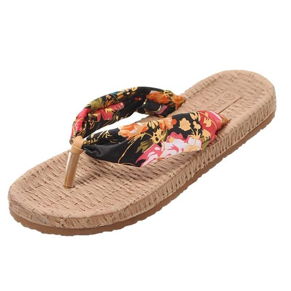 

slippers women ladies fashion bohemian flat beach shoes sandals flip flops summer round toe slipper shoe outside apr 25, Black