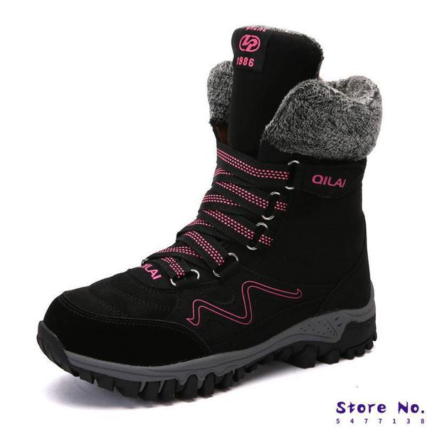 

2020 new women boots leather suede winter boots women keep warm lace-up waterproof snow botas mujer, Black