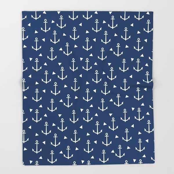 

anchors blanket 3d flannel navy and white trendy sailing sailor blanket for bed fleece throw funny plush bedspreads wholesale